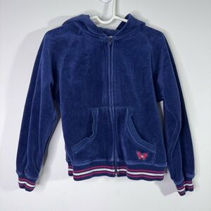 Vintage Arizona Velour Zip Hoodie Girls M 5 Blue Butterfly Y2K Soft Jacket
